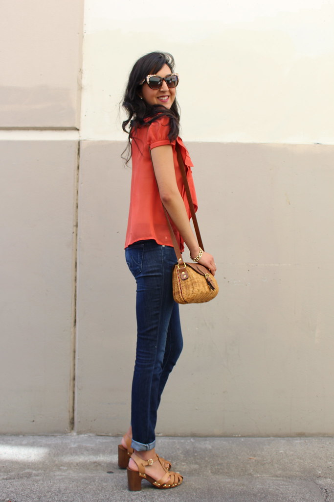 Orange Casual 7 | ASOS orange blouse, AG Jeans 