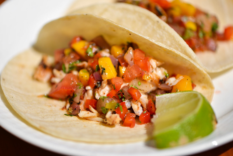 Chili-rubbed Mahi-Mahi Tacos with Grilled Mango Salsa