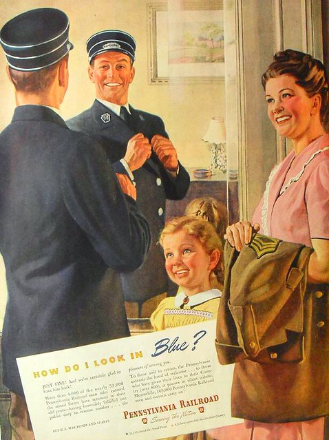 1940s Pennsylvania Railroad Train Conductor Uniform vintage illustration advertisement