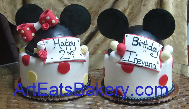 Mickey and Minnie mouse fondant birthday cakes