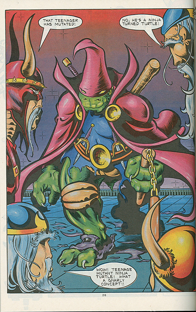 Genesis West Comics:: "THE TEENAGE MUTANT NINJA TURTLES VISIT THE LAST OF THE VIKING HEROES" - Summer Special Limited Edition  No. 866 of 1750 // Special 2 pg 25.. Jon the Magician magically Mutates into a TMNT (( 1992 )) by tOkKa