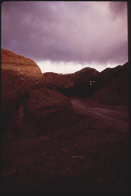 Hauling Coal at Night From Strip Mine of Black Mesa. At Issue: Is Resultant Run-Off Destroying Portions of Hopi Indian Land?