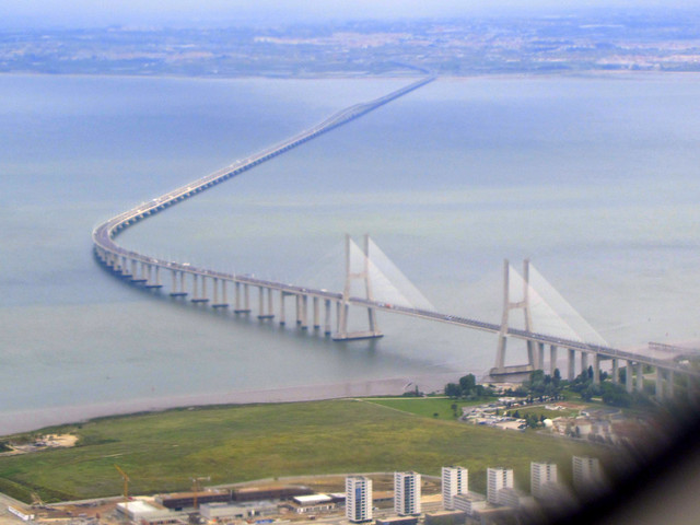 the Vasco da Gama bridge from the air (Lissabon)