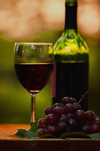 Serenity at Sunset by Caroline.32, Tabletop practice - sunset green wine rustic grapes wineglass grapeleaves winebottle cmwdgreen