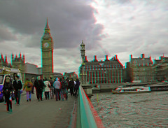 Big Ben and Portcullis House London in anaglyph 3D red blue (or cyan ) glasses to view