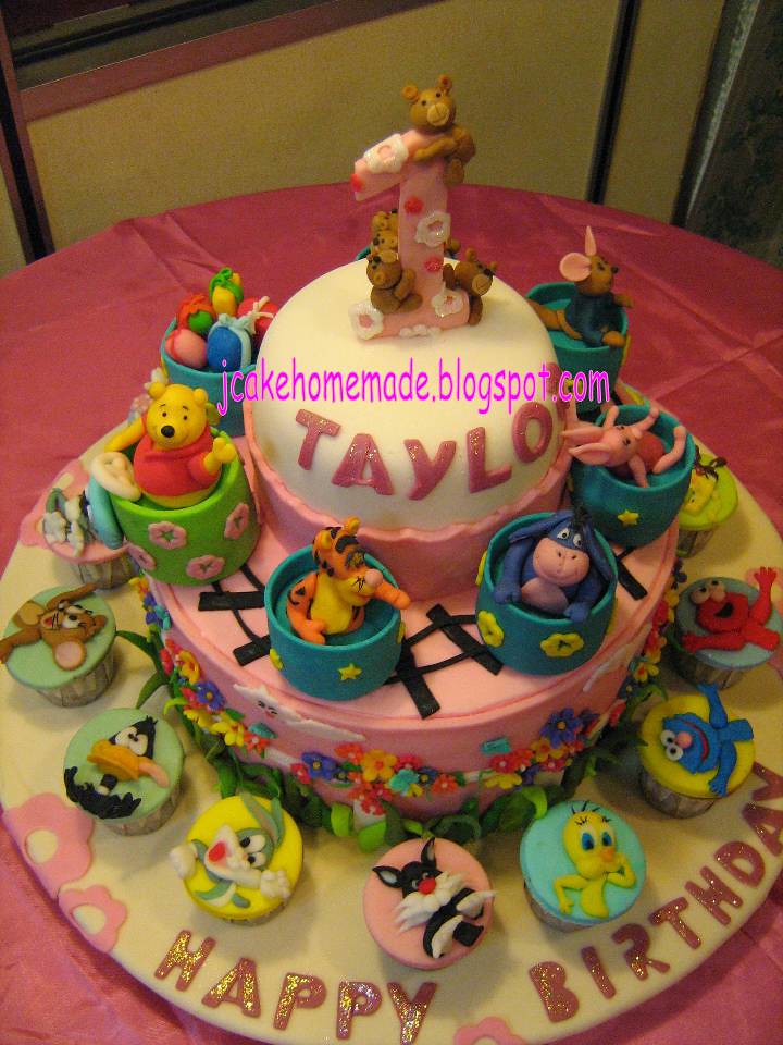 Pooh n Cartoon Character Theme cake | Happy 1 st Birthday Ta… | Flickr