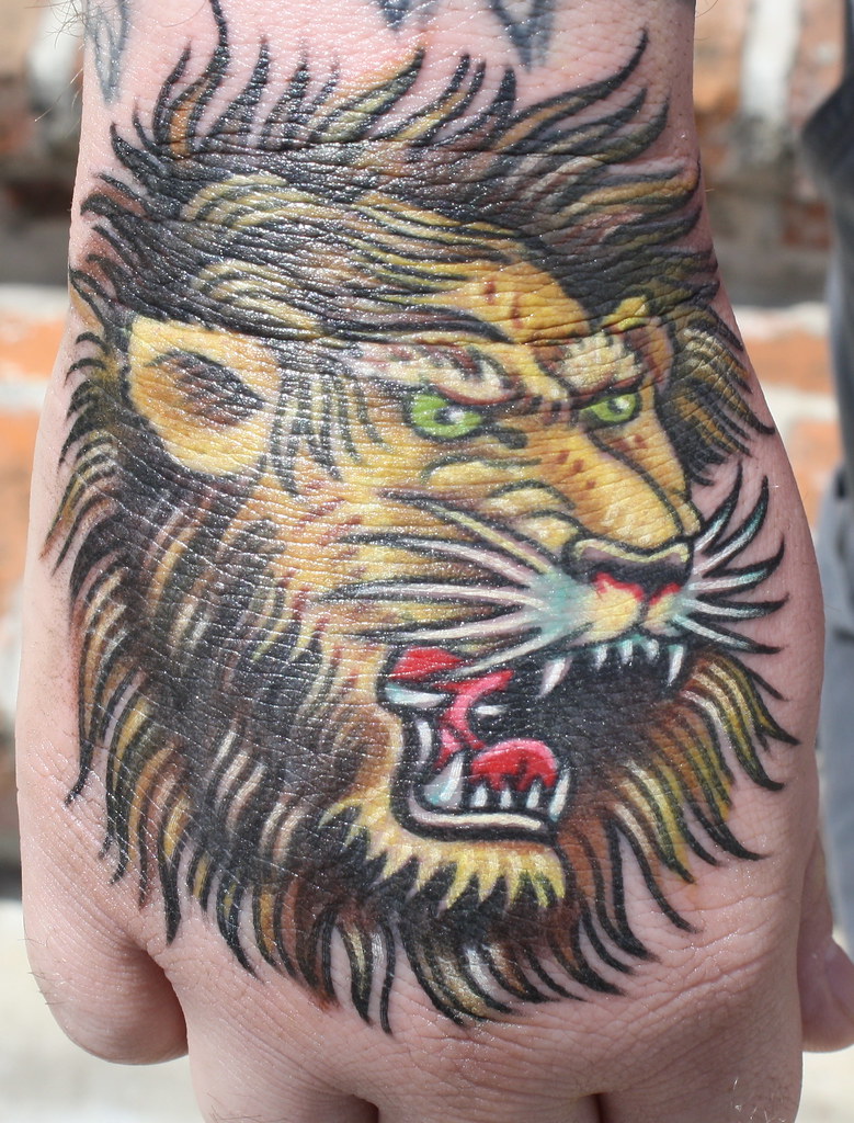 old school lion head tattoo on hand | A Gypsy Rose Tattoo New Orleans |  Flickr