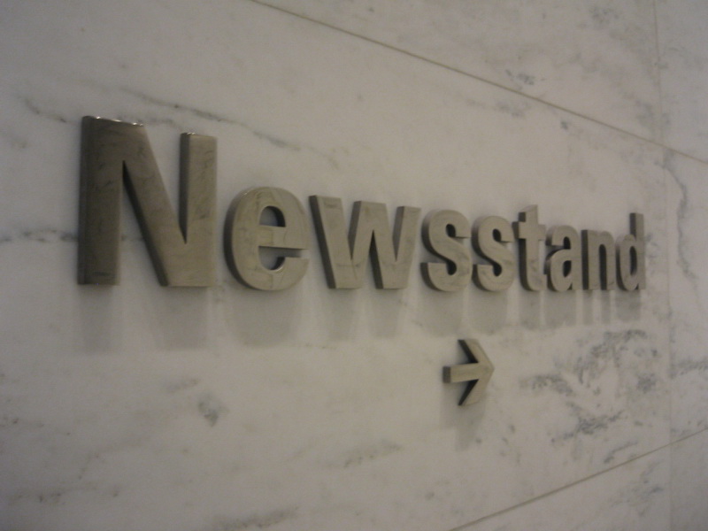 Polished stainless steel letters, office building wayfinding