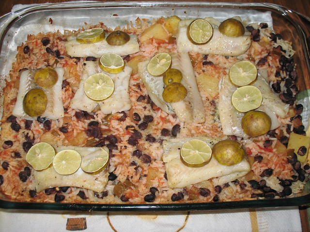 Baked Costa Rican-Style Fish with Pineapple, Black Beans & Rice