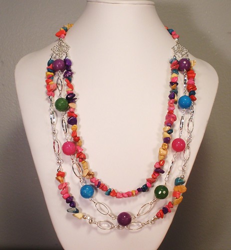 Multi Colored Jade and Howlite Three Strand Necklace | Flickr