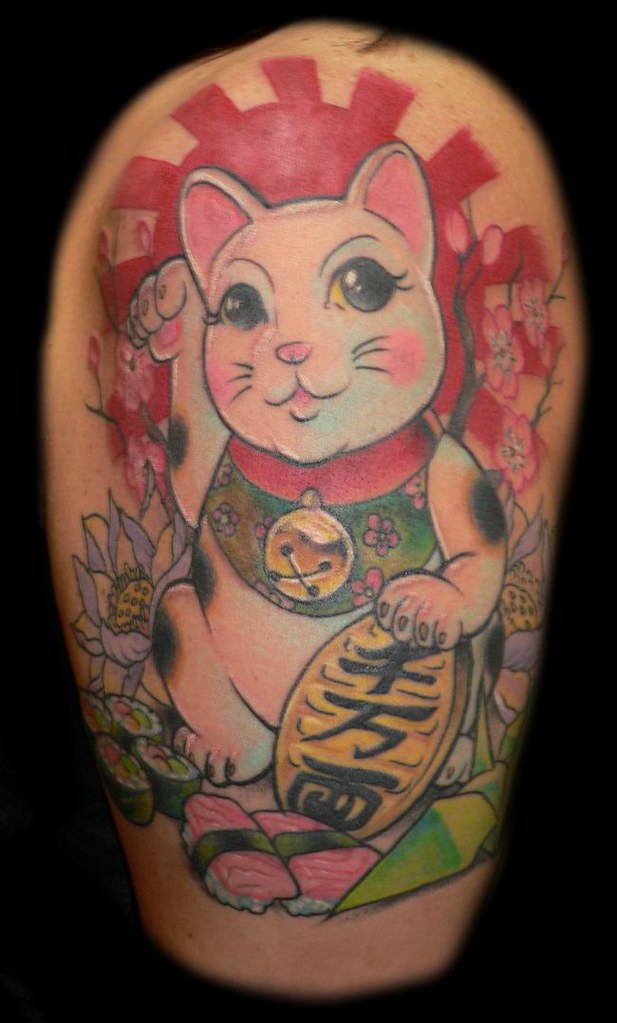 Maneki Neko - Lucky Cat Tattoo with Sushi and Origami | Flickr