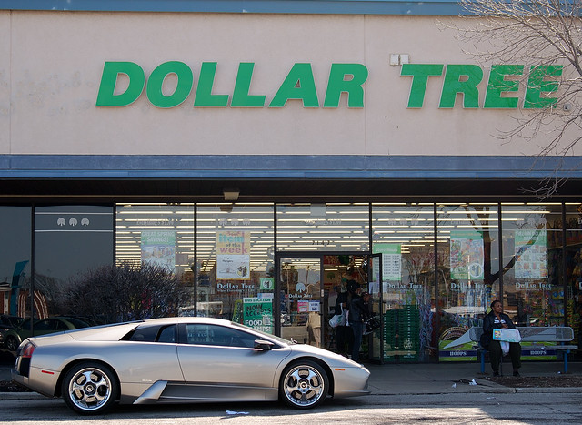 Sign of the Times: Lamborghini Parked at the Dollar Tree, Berwyn, IL., 2010
