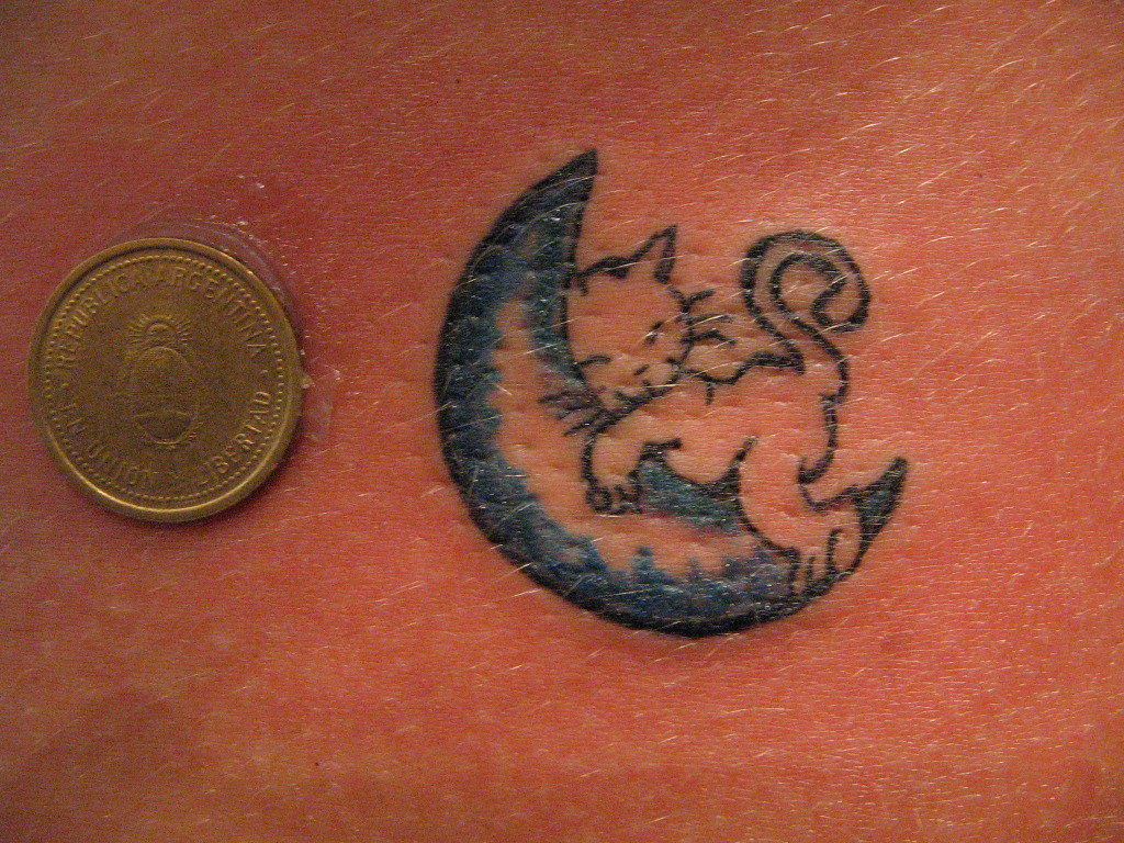 tatuaje de gato y luna por Api