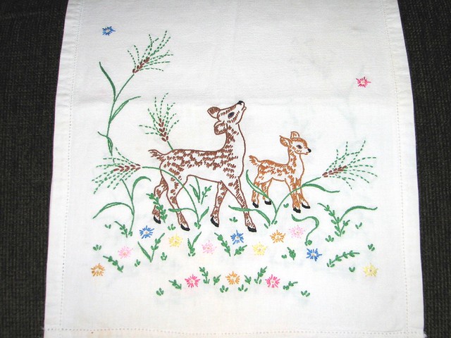 deer scarf end embroidered 1968
