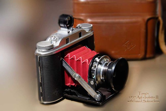 Agfa Isolette III Mark II with viewer and A30 Shade (Solinar 75mm/f3.5 lens)