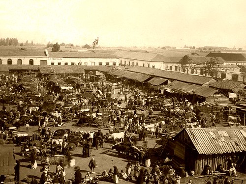 el efecto de la gripe española sobre el comercio santiaguino, foto de Holzstich von Maynard nach A. Paris. 1894    basada en una fotografia de Pedro Emilio Garreaud