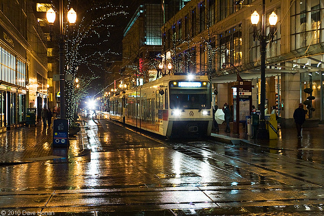 MAX on a rainy night - Portland, OR