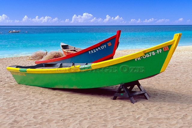 Brightly Painted Fishing Boats on a Caribbean Beach, Crash Boat Beach, Puerto Rico