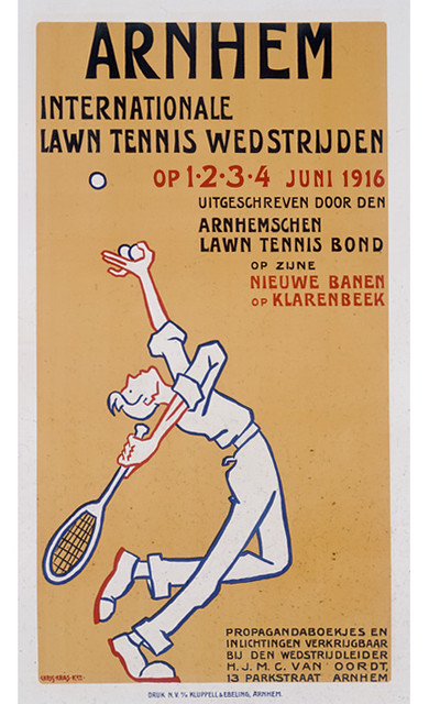 Affiche met aankondiging van de internationale tenniswedstrijden op Klarenbeek in 1916