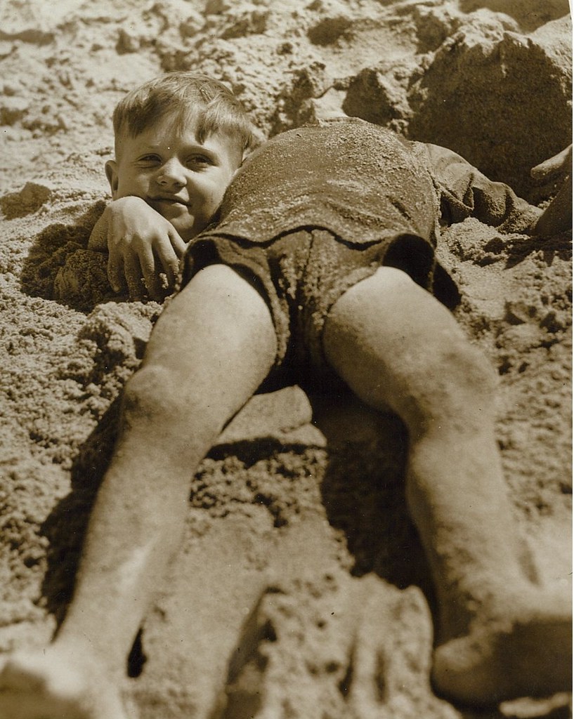 Billy and Graham Green from the Salvation Army Camp practise a little deceit, Collaroy Beach, ca. 1940 / photographer unknown