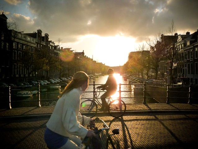 Chance meeting on the bridge? - Sunset in Amsterdam
