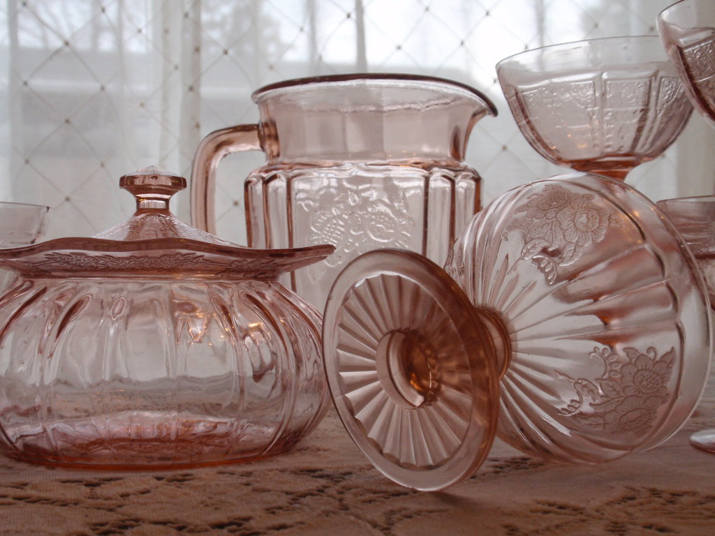 old, pink, adam, glass, vintage, pretty, princess, depression, dishes, coll...
