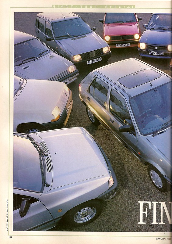 Citroen AX 11RE - Fiat Uno 60 S - Ford Fiesta 1.1 LX - Mazda 121 1.3 LX - Metro 1.0 L - Nissan Micra GSX - Peugeot 205 XL - Renault 5 Campus Vauxhall Nova 1.2 L & Volkswagen Polo C Group Road Test 1989 (1)