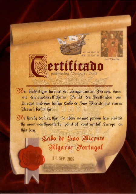 Certificate - Letzte Bratwurst vor Amerika
