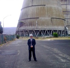 Councillor Watkyns on site inspecting the damage to the Athlone Power Station's Cooling Towers