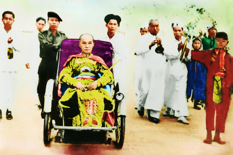 Caodaist Pope Pham Cong Tac in the papal tricycle