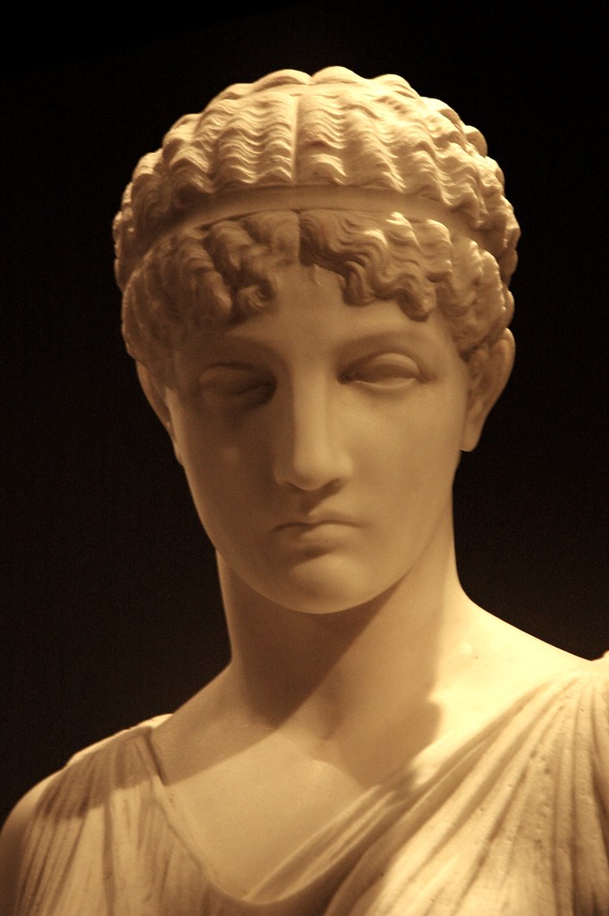 Angry woman, beauty, female bust, nice nose, hair band, Greek statue, De Young Museum, San Francisco, California, USA