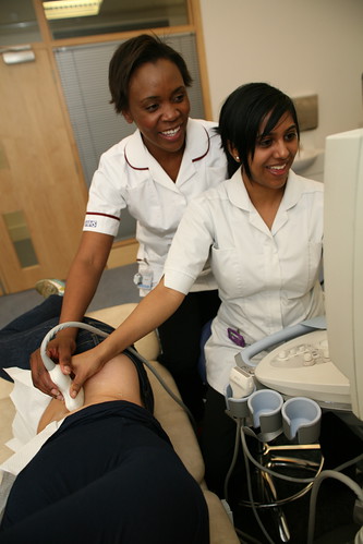 Students performing ultrasound
