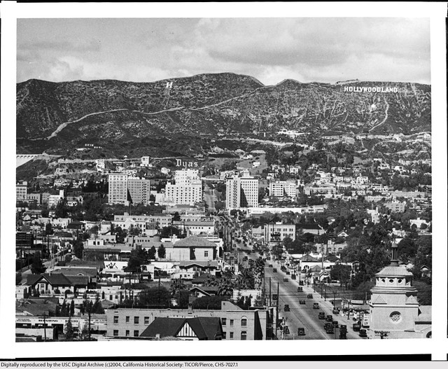hollywood panorama looking north up vine 1928