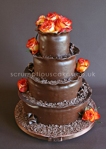 Wedding Cake (451a) - Milk Chocolate Wrap & Fresh Orange Roses