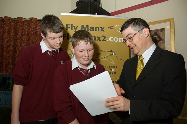 Two students with Dave Buck Manx2 Operations Team