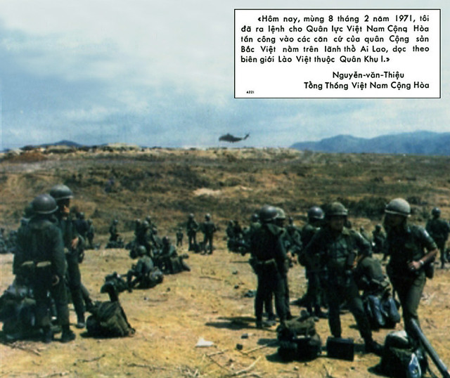 South Vietnamese troops waiting for helicopters to be lifted to the front