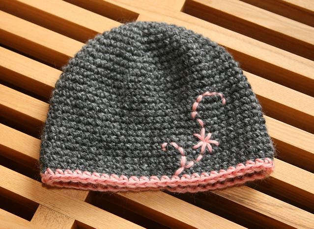 pink and grey beanie