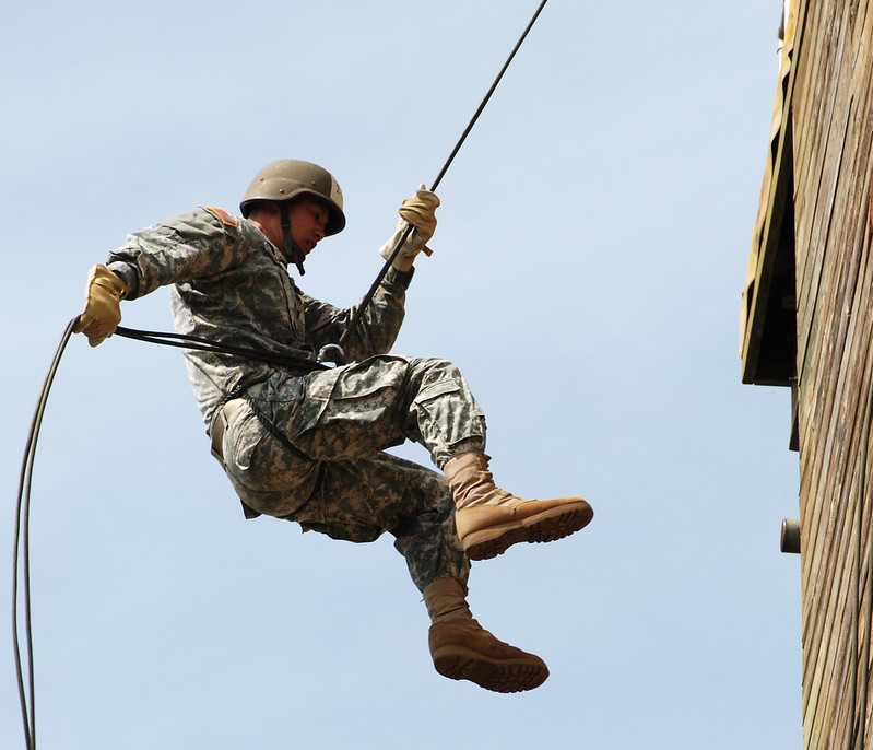 100605-A-2441B-002, A soldier rappels from the training tow…