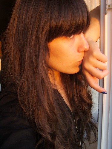 sunset selfportrait window girl kiss hand bangs nailpolish wondering 365days