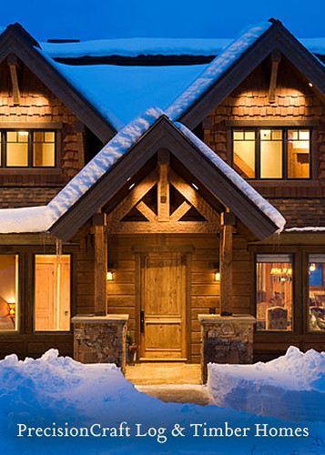 Entrance to a Timber Frame Home | Located in Idaho | PrecisionCraft Timber Homes