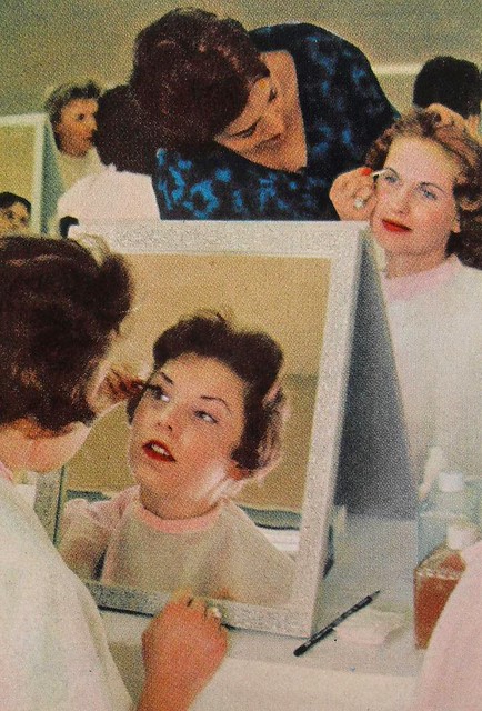 1950s Women Put On Makeup Ladies Make Up Artist Vintage Photo