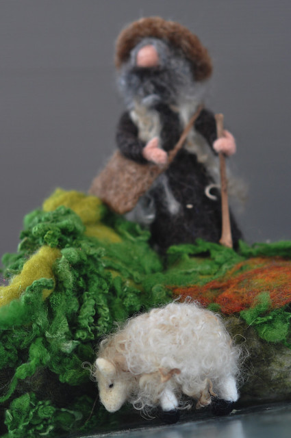 Needle felted shepherd and his sheep-Soft sculpture for your nature table or a book-shelf-Waldorf inspired