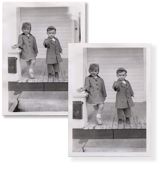 Toddlers on porch B&A