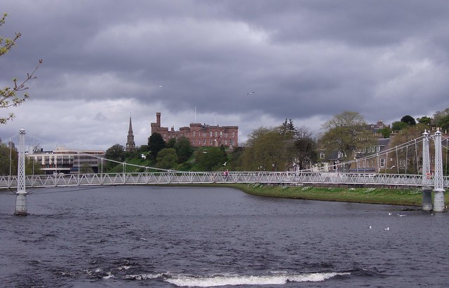 Inverness Castle Scotland and River Ness from Ness Walk upstream of the Infirmary Bridge