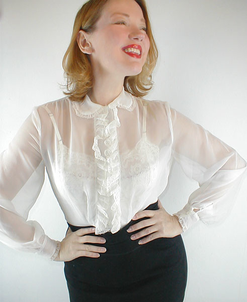 50s sheer white ruffled blouse | Maggie | Flickr
