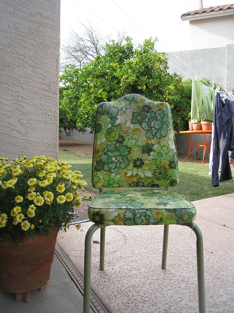 Green flowered chair