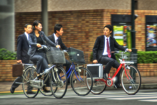 Bike to Work Street Scene, Kobe, Japan