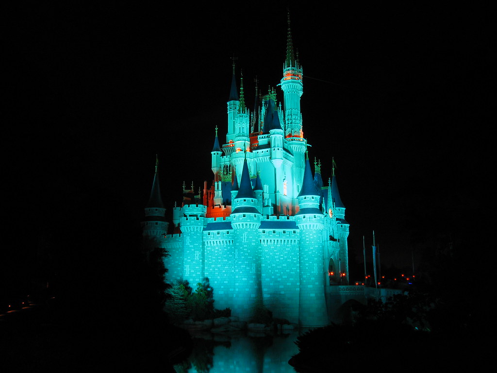 Cinderella Castle at Night, Walt Disney World | A side angle… | Flickr