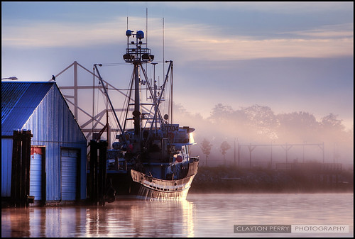 fog sunrise river boat fishing richmond fraser hdr steveston
