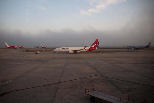 Morning Rush by wolfcat_aus, The queue of planes getting read to head out across Australia from Melbourne Airportplane sunrise ai